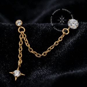 Piercing Estrela Corrente Titânio TN1722 cravejado com zircônias em titânio revestido de ouro 18k.