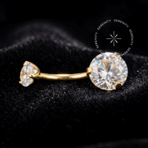Piercing Umbigo Zircônia Cravada Titânio revestido de ouro 18k com zircônia premium em garras, rosca interna.