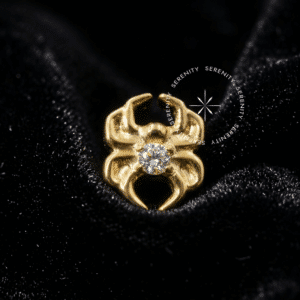 Piercing Topo Aranha Titânio TN570 com zircônia cristal em titânio revestido de ouro 18k para cartilagem e lóbulo.
