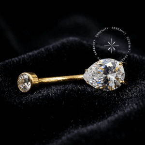 Piercing Umbigo Gota Titânio revestido de ouro 18k com opções em zircônia cristal e boreal furta-cor, rosca interna.