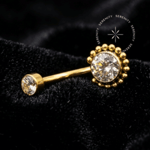 Piercing Umbigo Sol Esferas Titânio revestido de ouro 18k com zircônia premium cristal ou boreal e rosca interna segura.