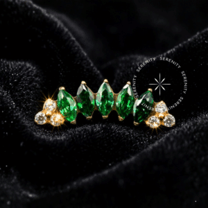 Topo Cluster Zircônia Verde em Titânio Revestido de Ouro 18k para Atualização de Setup de Helix e Conch.