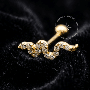 Piercing Microbell Cobra Ouro 18K Maciço OR26 cravejado com zircônias e rosca externa.