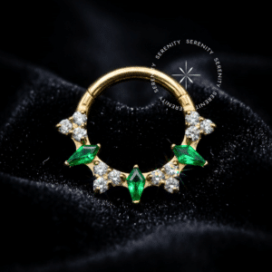 Argola Frontal Zircônias em titânio revestido de ouro 18k para septo e daith.