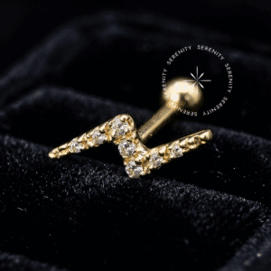 Piercing Microbell Raio Ouro 18K Maciço OR11 cravejado com 7 zircônias e rosca externa.
