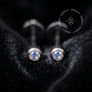 Brinco Tarraxa Confort Zircônia Premium e opções de pedra cristal ou boreal para perfuração segura no lóbulo.