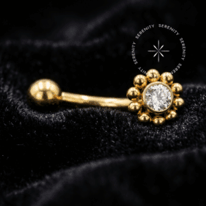 Piercing Umbigo Topo Sol Titânio revestido de ouro 18k com zircônia cristal e opções em ônix, rosca interna.