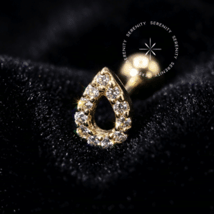 Piercing Microbell Gota Ouro 18K Maciço OR44 cravejado vazado com rosca externa.