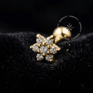 Piercing Flor Ouro 18k OR46 com zircônias cravadas.