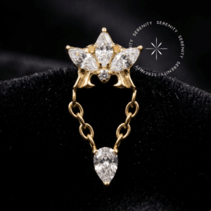 Topo Coroa com Pingente em Titânio Revestido de Ouro 18k com Zircônias para Atualização de Setup de Lóbulo e Helix.