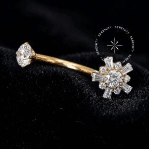 Piercing Umbigo Flor Baguetes em Titânio Revestido de Ouro 18k modelo TN1168 da Serenity
