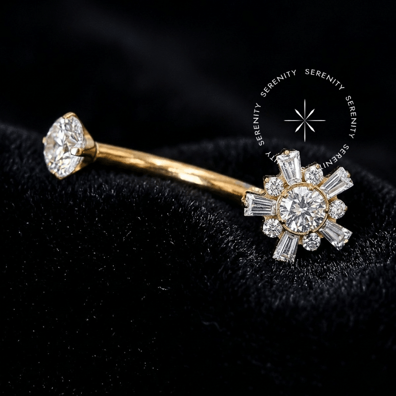 Piercing Umbigo Flor Baguetes em Titânio Revestido de Ouro 18k modelo TN1168 da Serenity