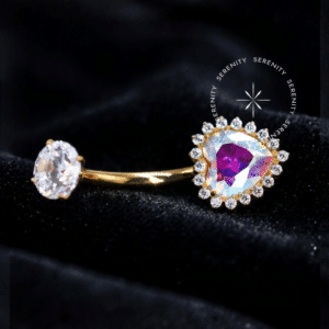 O Par Piercing Umbigo Coração Luxo Cristal e Boreal em Titânio Revestido de Ouro 18k Serenity.