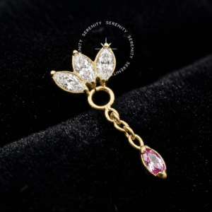 Topo 3 Navetes Pingente em Titânio Revestido de Ouro 18k com Zircônia Rosa e Cristal para Atualização de Setup de Lóbulo e Helix.