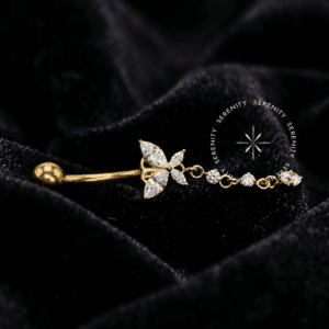 Piercing Umbigo Borboleta com Pingente em Titânio Revestido de Ouro 18k TN1224