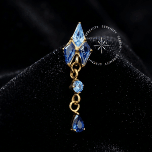 Topo Cascata Azul em Titânio Revestido de Ouro 18k com Zircônias Dark e Aqua Blue para Atualização de Setup de Lóbulo e Helix.