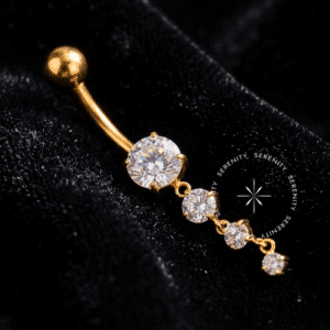 Piercing Umbigo Pingente 3 Zircônias em Titânio Revestido de Ouro 18k modelo TN1766.