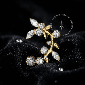 Topo Ramo de Folhas em Titânio Revestido de Ouro 18k com Zircônias para Atualização de Setup de Helix e Flat.