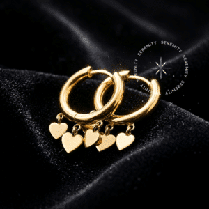Brinco Argola Pingente Triplo Coração Titânio e Ouro 18k (Par)