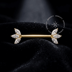 Nipple 3 Navetes Push Pin piercing intimo hipoalergênico em titânio revestido de ouro 18k com zircônias premium sem rosca ideal para mamilo sensível