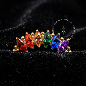 Piercing Cluster Colorido Titânio Revestido de Ouro 18k TN667 com zircônias navetes.