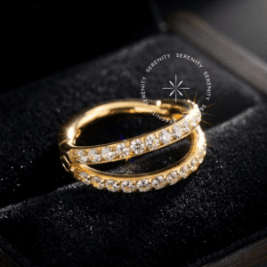 Argola Dupla Aberta Titânio Revestido de Ouro 18k com fileira dupla de Zircônias Premium brilhantes para piercing helix e conch.