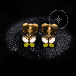 Brinco Borboleta Resinada White Titânio e Ouro 18k (Par)