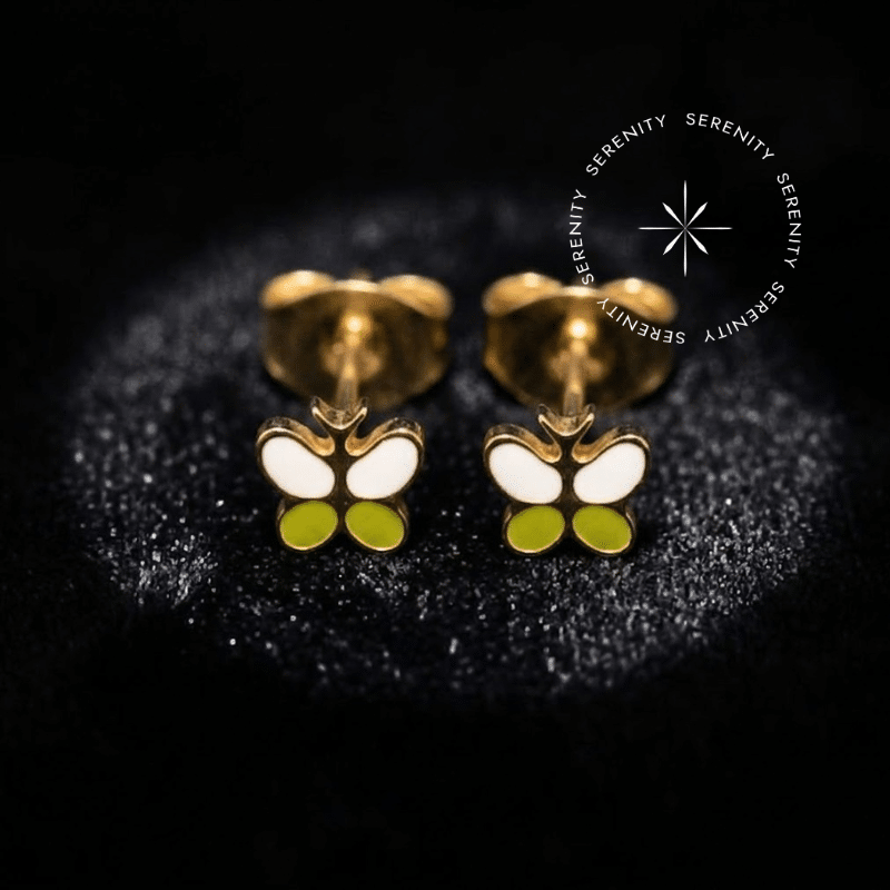 Brinco Borboleta Resinada White Titânio e Ouro 18k (Par)