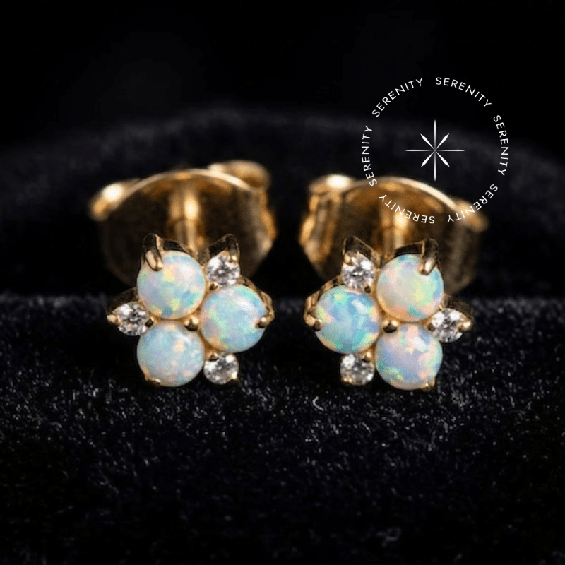 Brinco Trinity Opalas e Zircônias Titânio e Ouro 18k (Par)