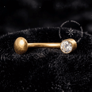 Piercing Umbigo Floating Push Pin Titânio revestido de ouro 18k com zircônia premium, encaixe por pressão sem rosca.