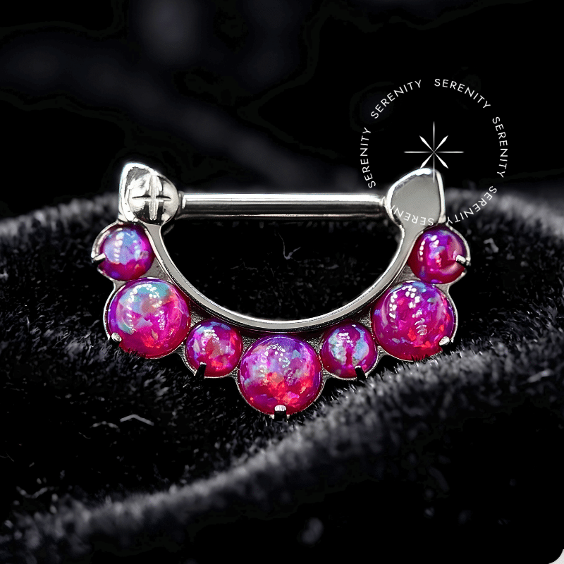 argola click titânio design haste reta d-ring cravação frontal zircônia premium opalescente fecho clicker para septo daith e mamilo.