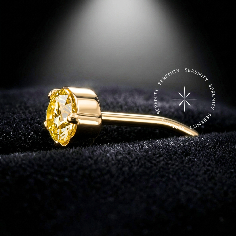 TN2186 - Topo Navete CZ Amarelo Push Pin - Titânio Revestido de Ouro 18k - Imagem 2