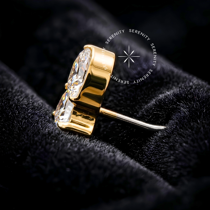 TN2187 - Topo 2 Navetes CZ Push Pin - Titânio Revestido de Ouro 18k - Imagem 2