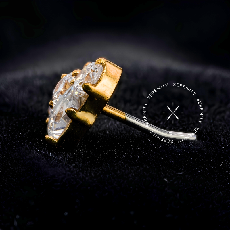 TN2177 - Topo Coração Zircônia Push Pin - Titânio Revestido de Ouro 18k - Imagem 2