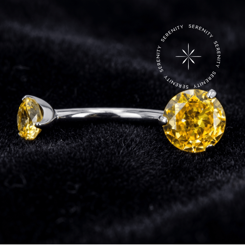 TN2199 - Piercing Umbigo Navel Zircônia Amarela - Titânio Grau Implante (ASTM F136)